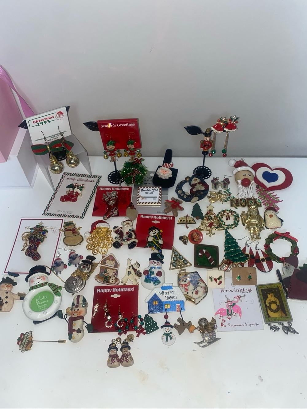 Vintage Christmas Lot of Brooches and Earrings#686 - 70Pieces